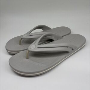 Crocs Crocband Flip Flops Women's 8 Gray Thong Sandals White Band Iconic Comfort